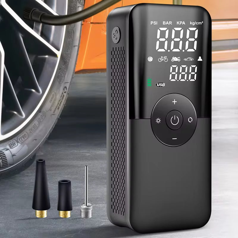 Rechargeable Digital Cordless Air Pump Tire Inflator for Motorcycles, Bicycles, and Sports Equipment