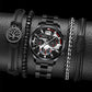 2pcs Men's New Popular Steel Strip Fashion Business Three Eye Quartz Watch Bracelet Set Valentine's Day Gifts