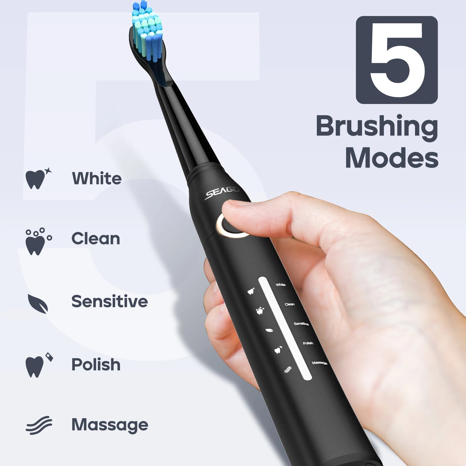 Sonic Electric Toothbrush with USB Rechargeable Feature and 10 Replacement Heads for Adults - Ultrasonic Teeth Cleaning System