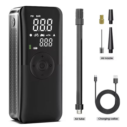 Rechargeable Digital Cordless Air Pump Tire Inflator for Motorcycles, Bicycles, and Sports Equipment