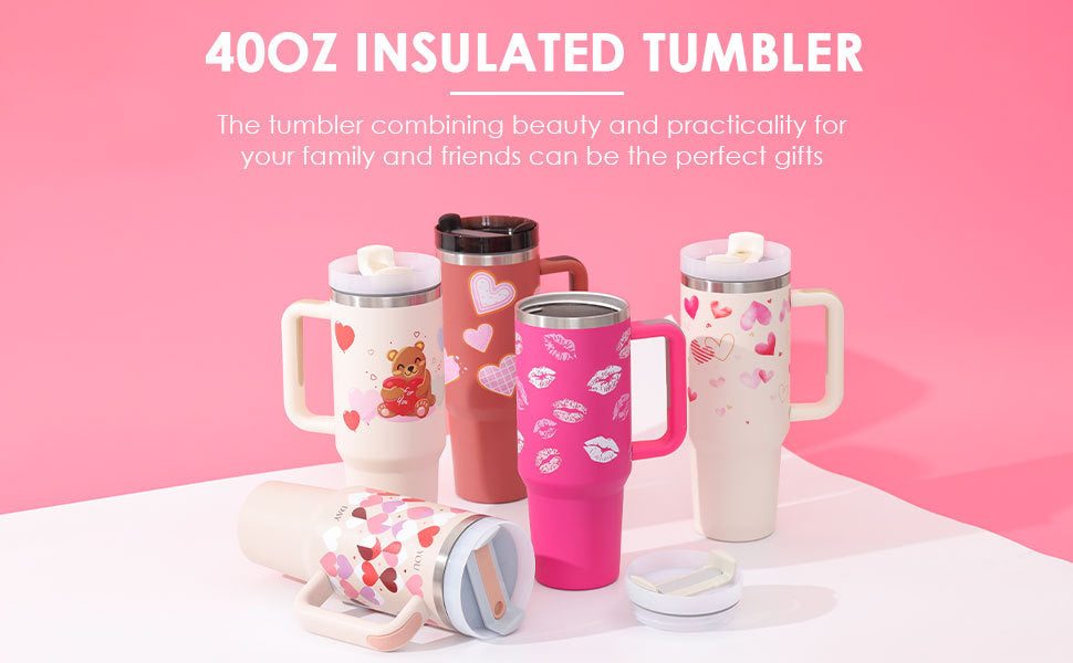 40 Oz Tumbler With Handle Straw Insulated