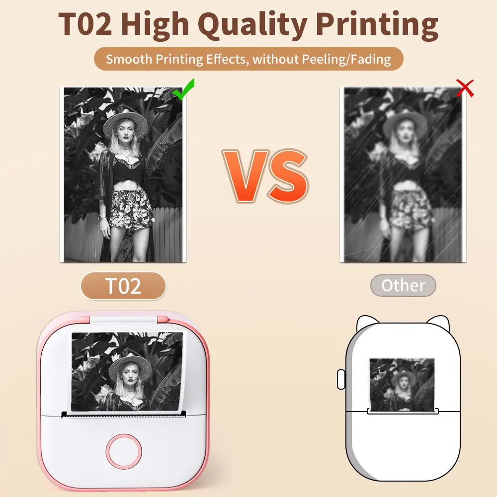 Portable Mini Thermal Printer T02 - Pocket Label Printing Machine for DIY Self-Adhesive Stickers and Various Paper Types