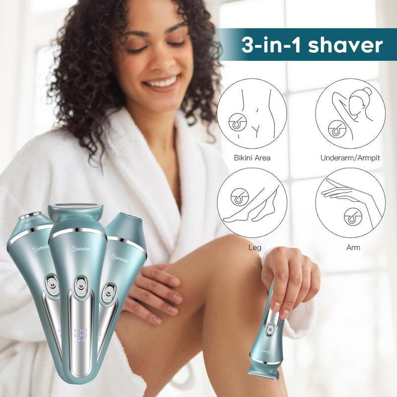 Hatteker 3-in-1 Women's Electric Shaver and Bikini Hair Trimmer Set, USB Rechargeable Hair Razor for Body, Arms, and Legs with Replacement Heads - Ideal Valentine's Day Gift